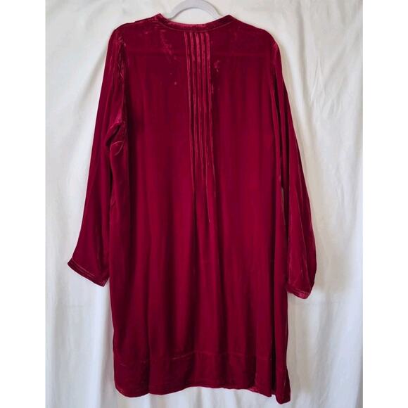 Sundance *In Deep Red* Velvet Pleated V-Neck Shift Dress Large Silk Blend - Picture 7 of 9